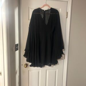 Boohoo Black Long Sleeve Ruffle Dress